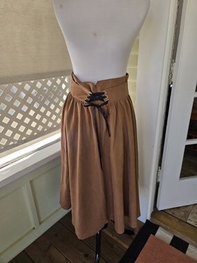 SHEIN Lace-Up Waist Brown Midi Skirt